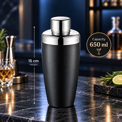 FnS Black Finish Stainless Steel Cocktail Shaker 650 ml