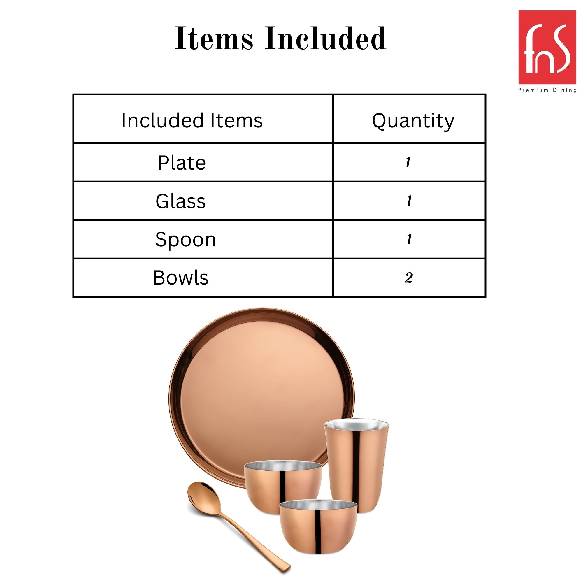 FnS Bon Bon Stainless Steel Rose Gold 5 pcs Dinner Thali Set