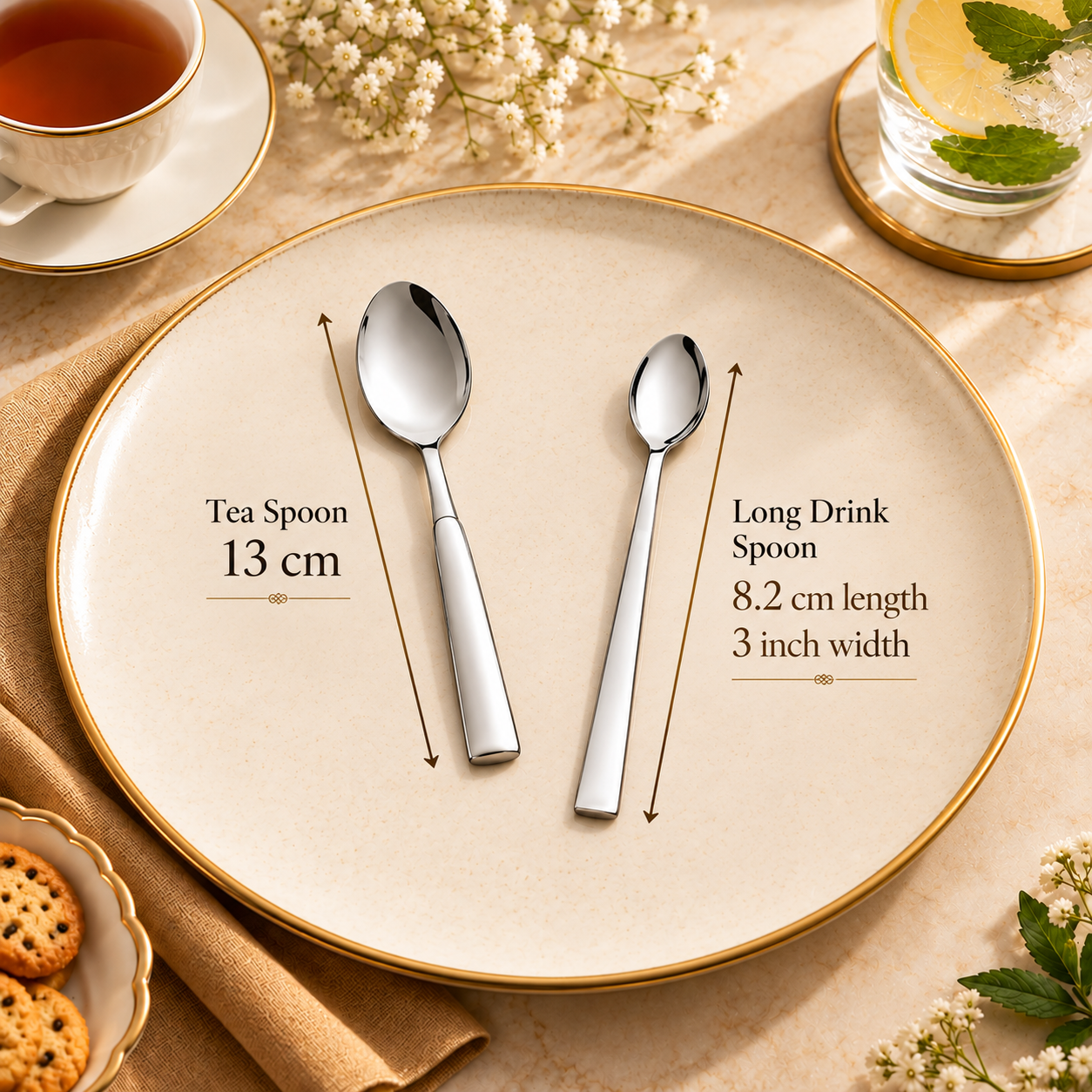Montavo Lisbon Teaspoon & FnS Slim Line Long Drink Spoon Combo Set (12 Pcs)
