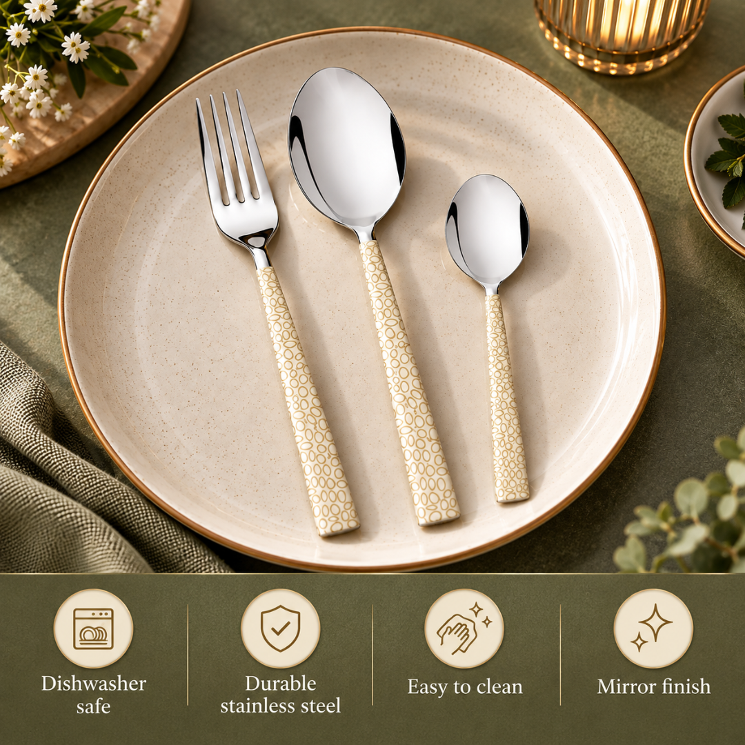 Montavo by FnS Pebble Laser Engraved Cutlery & Baby Spoon Combo Set (18 Pcs)