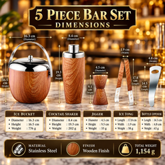 FnS 5-Pc Wooden Finish Stainless Steel Bar Set