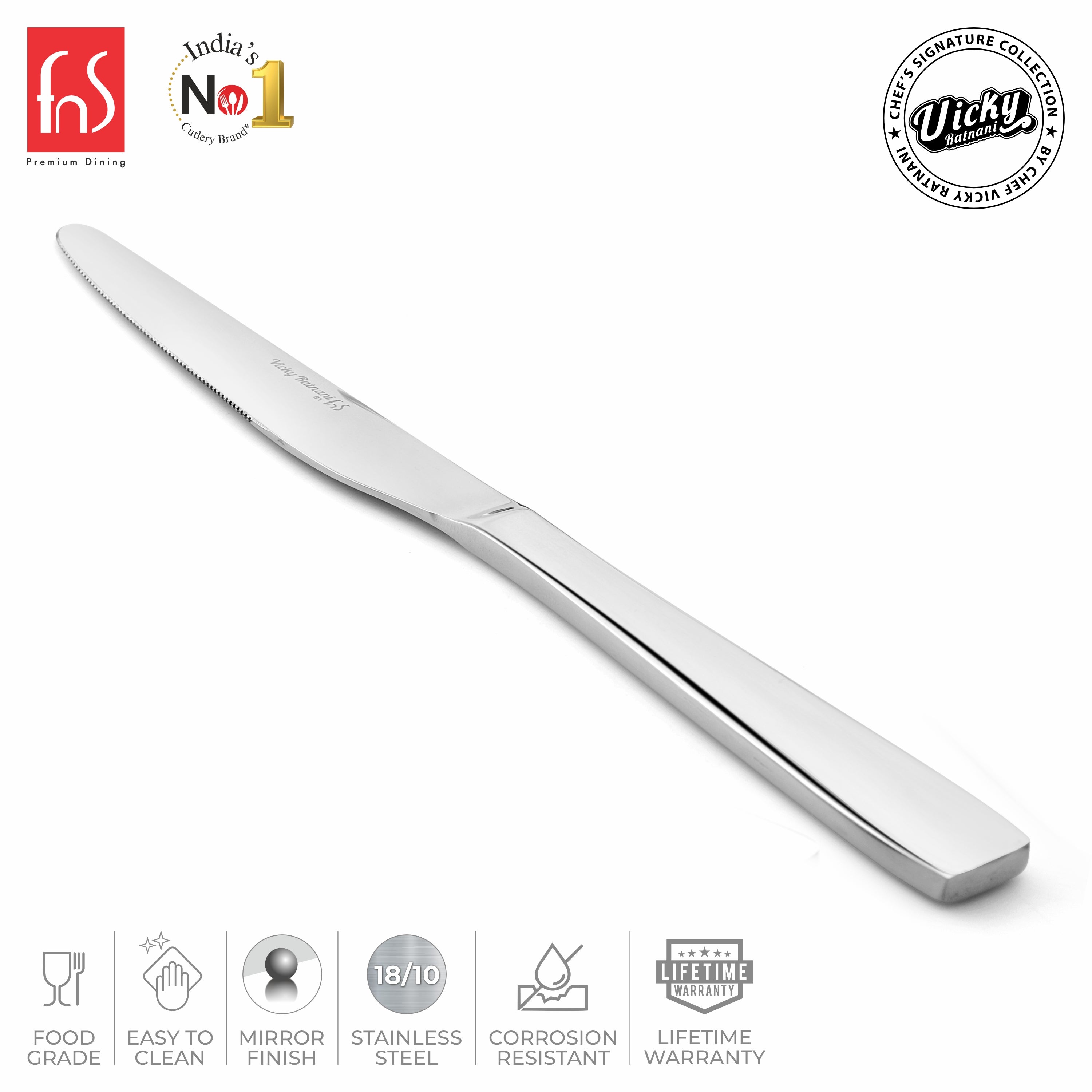 Chef Vicky Ratnani's Signature Collection By FnS Nexa Dessert Knife/Dinner knife/Butter knife 2 Pcs Set | Premium sleek contemporary Handle Design Cutlery for Home, Dining & Kitchen