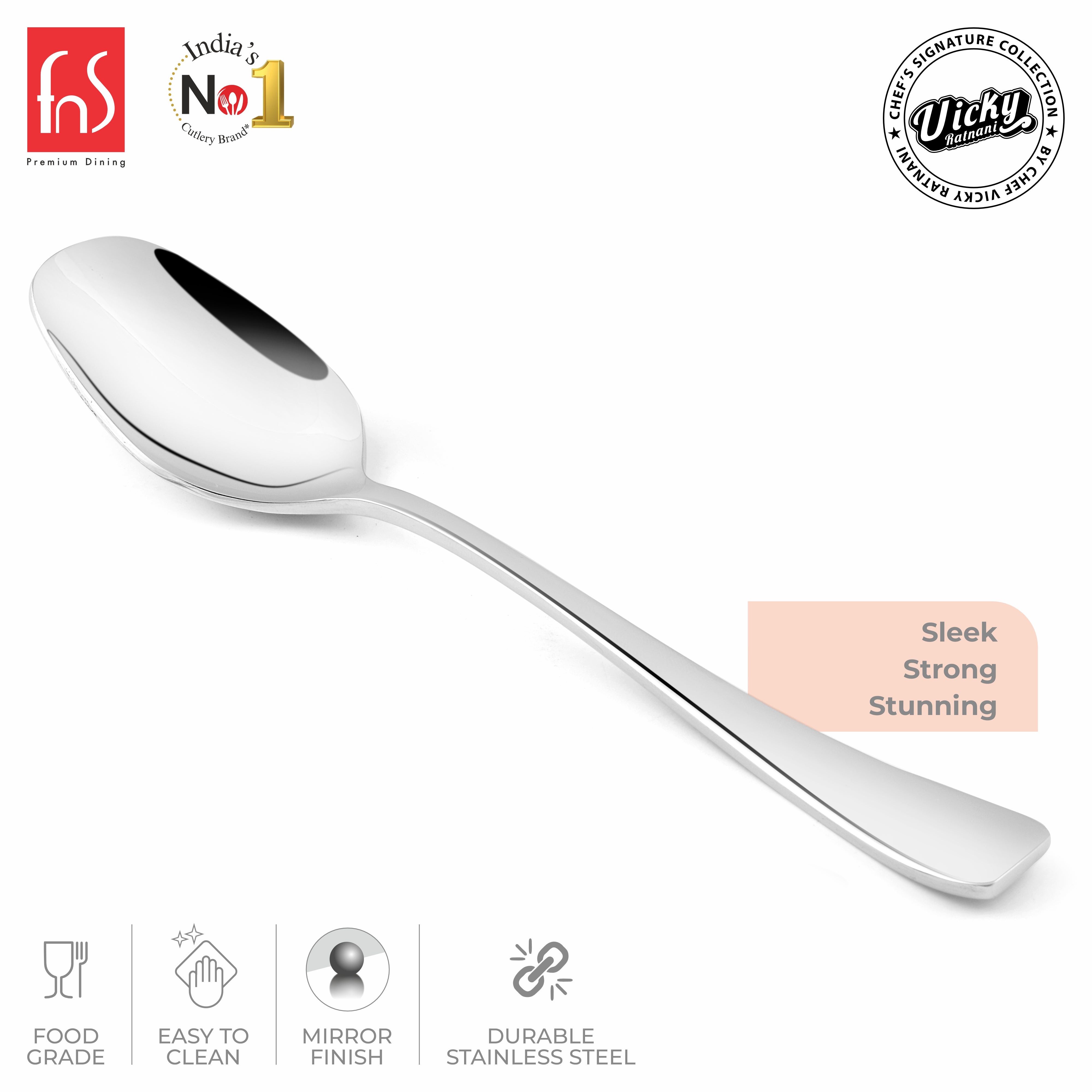 Chef Vicky Ratnani's Signature Collection By FnS Nexa Stainless Steel Dessert Spoon 6 Pcs Set | Premium sleek contemporary Handle Design Cutlery for Home, Dining & Kitchen