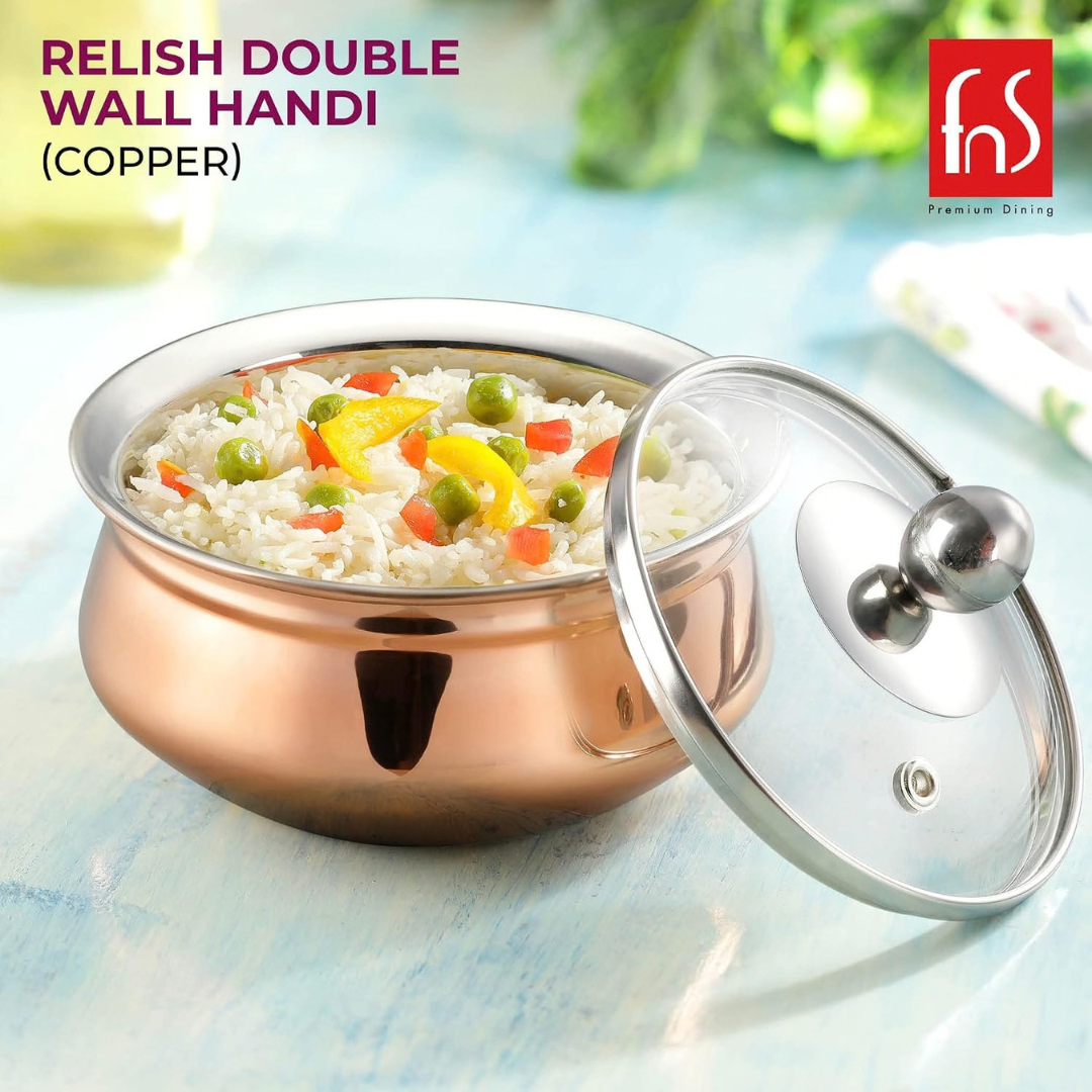 FnS Relish 500 ml Medium Stainless Steel Serving Handi with Lid
