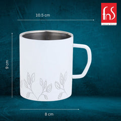 FNS Stainless Steel Coffee Mugs, with Laser Engraving White (Set of 6)