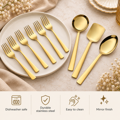 Montavo Alexa Gold Dinner Fork & Serving Set Combo (9 Pcs)
