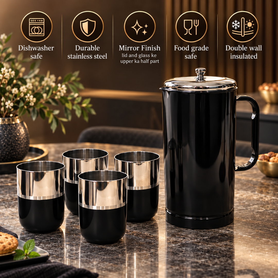 Glory Pitcher Set  Black PVD Stainless Steel Jug & Glass Set