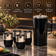 Glory Pitcher Set  Black PVD Stainless Steel Jug & Glass Set