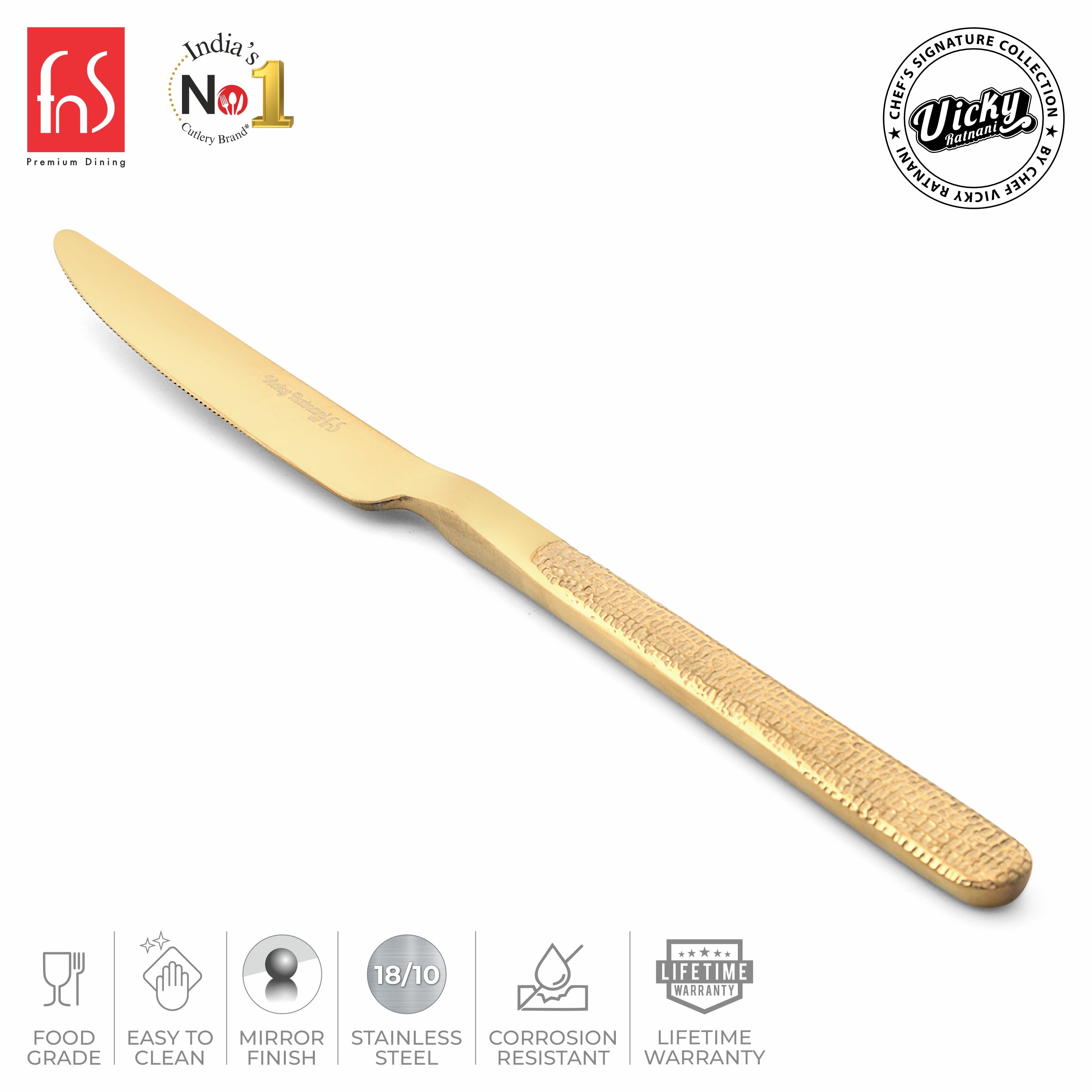 Chef Vicky Ratnani's Signature Collection By FnS Velora Dessert Knife/Dinner knife/Butter knife 2 Pcs Set | Premium Textured Handle Design Cutlery for Home, Dining & Kitchen