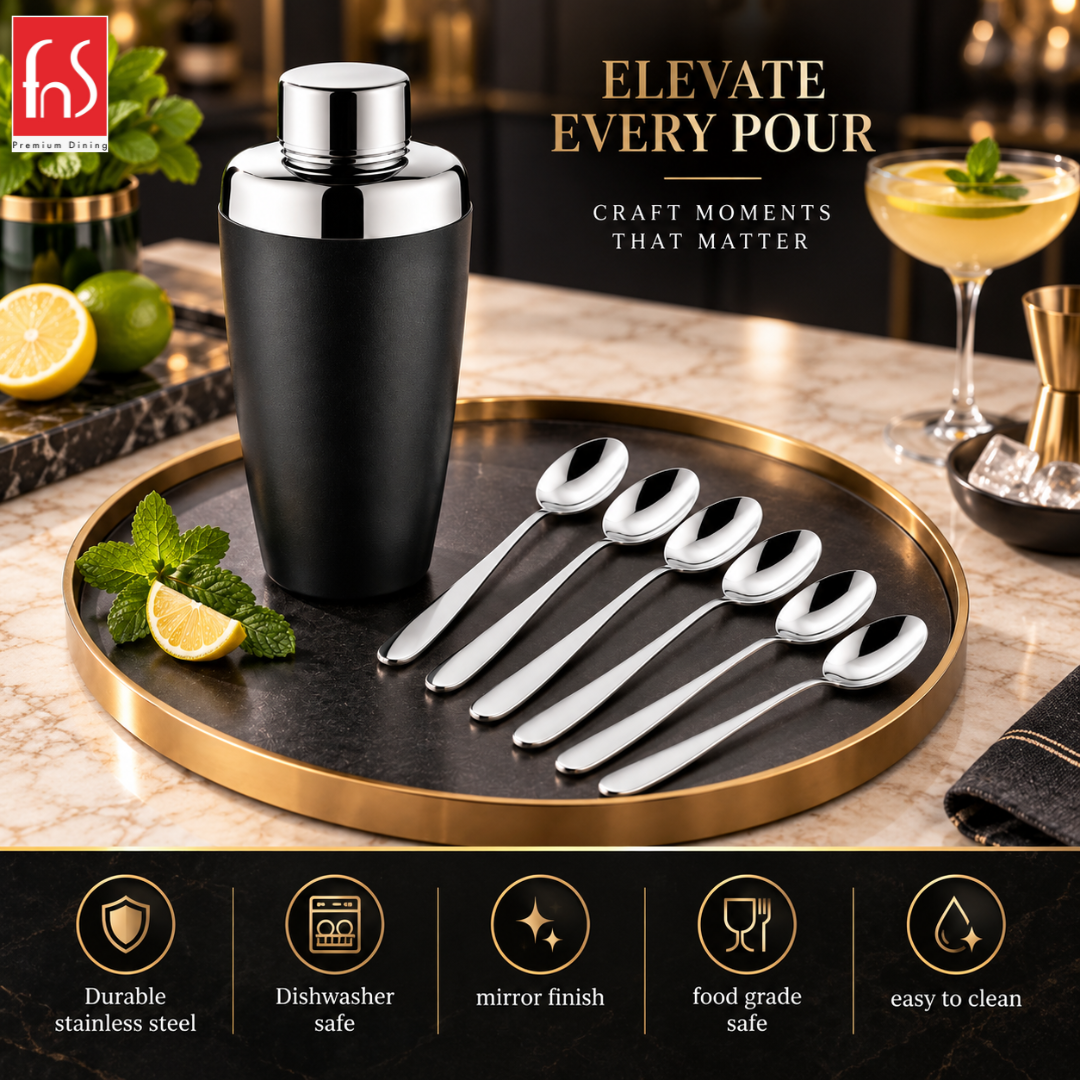 Montavo Verona Tea Spoon & FnS Cocktail Shaker Hosting Combo Set