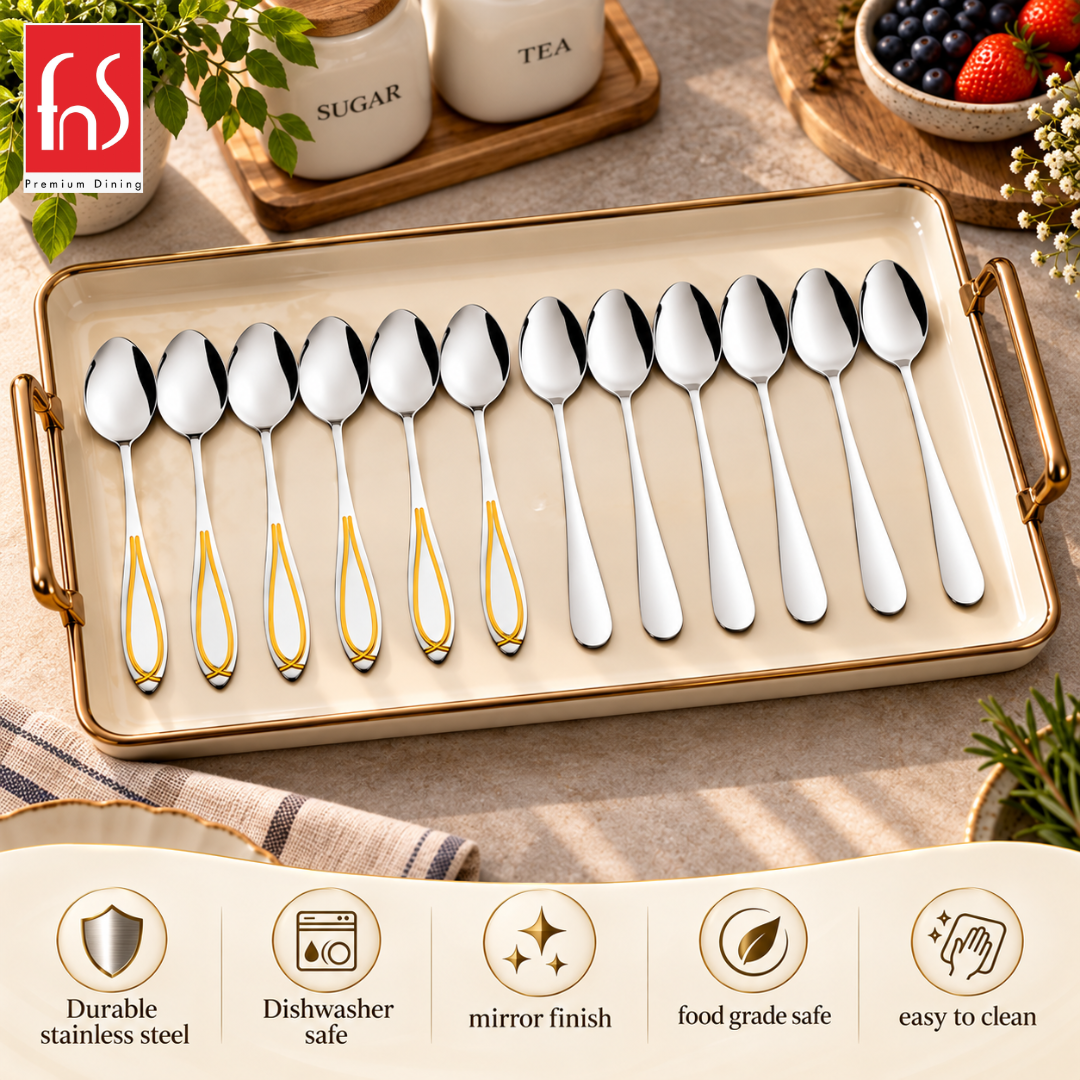 FnS Victoria Tea Spoon & Classic 24K Gold Baby Spoon Combo Set (12 Pcs)