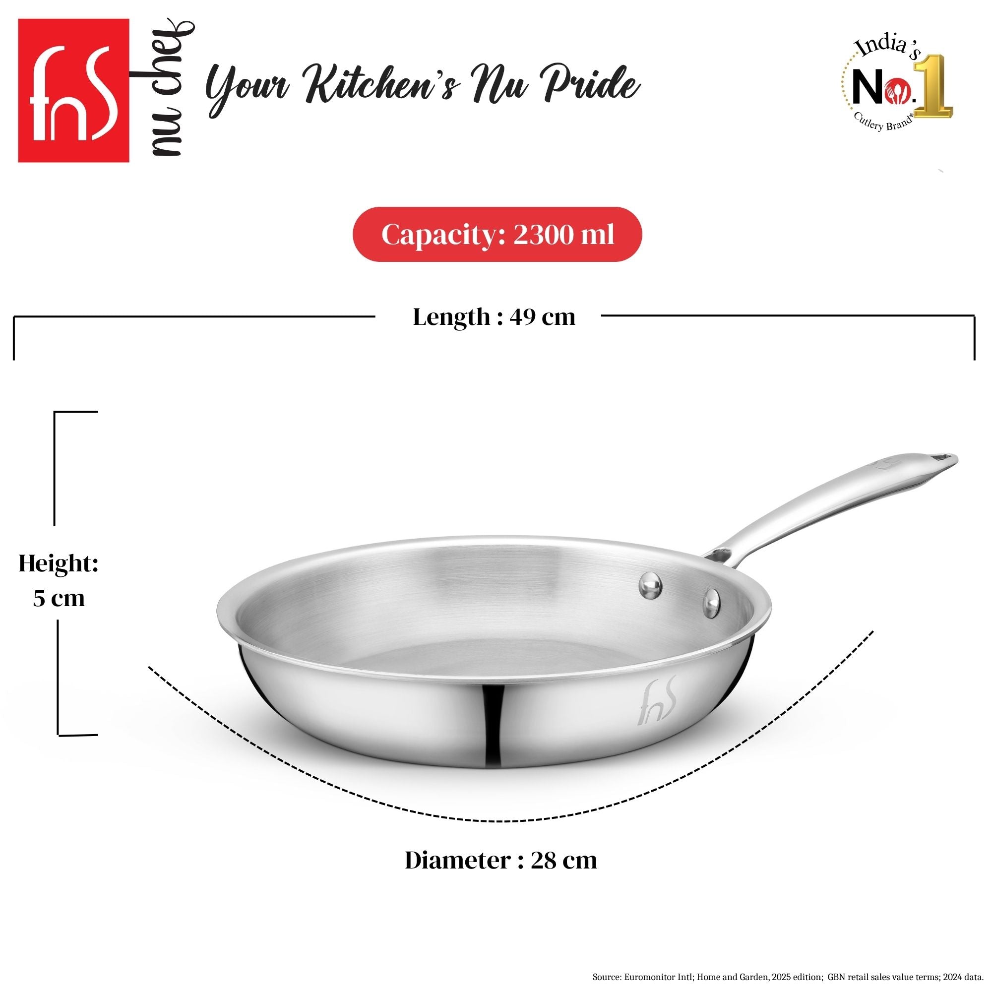 FnS NuChef Cookware Triply Frypan 26 CM