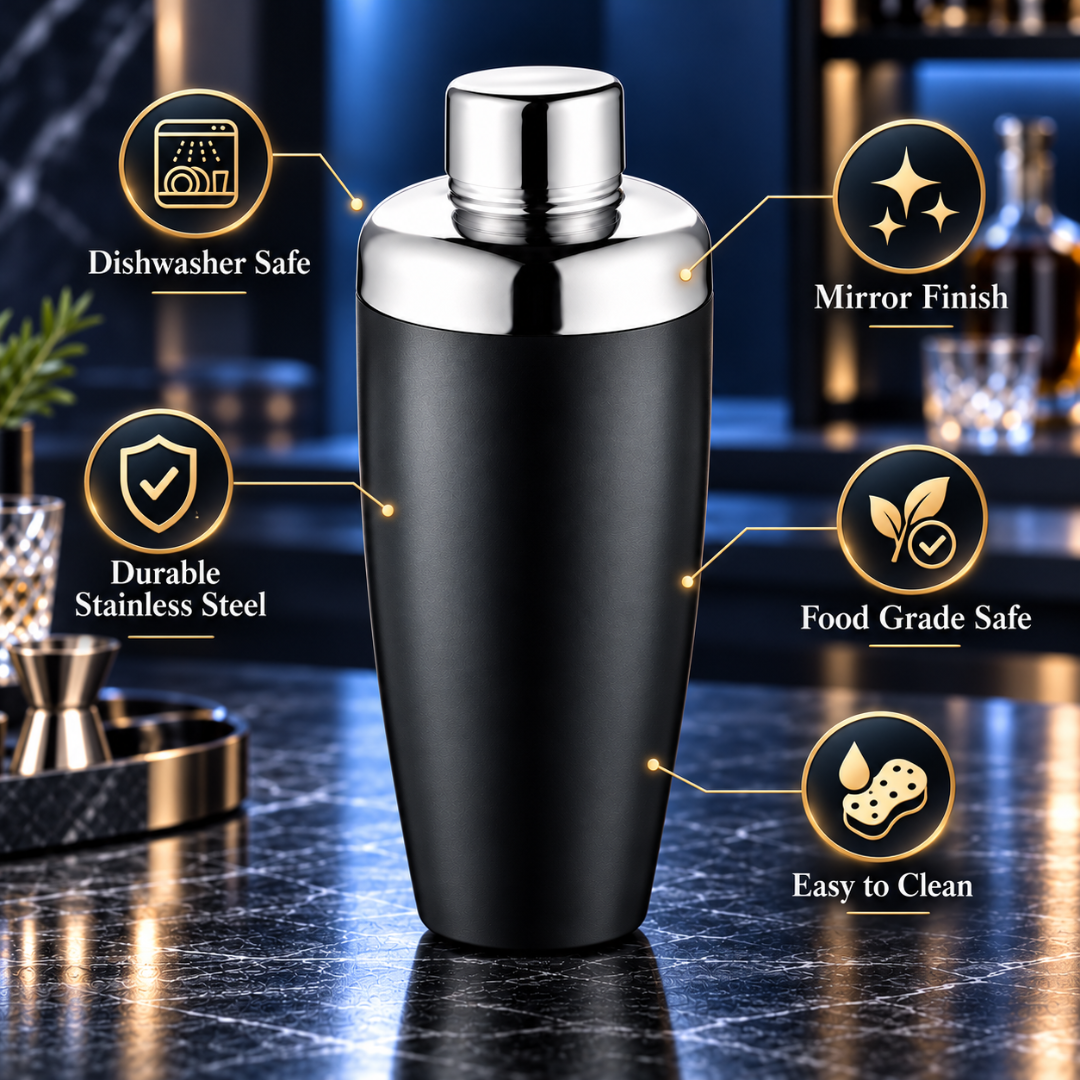 FnS Black Finish Stainless Steel Cocktail Shaker 650 ml
