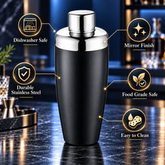 FnS Black Finish Stainless Steel Cocktail Shaker 650 ml