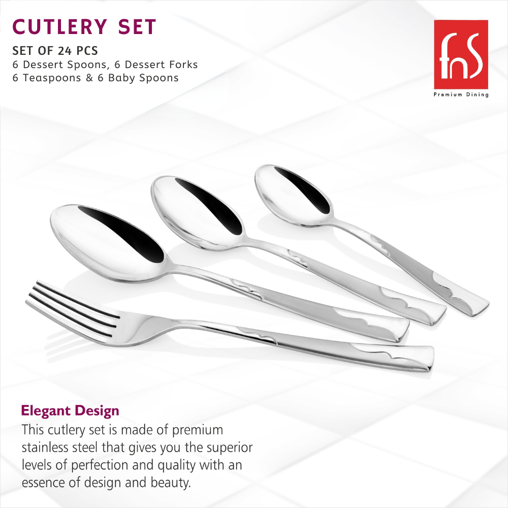 Montavo by FnS Creta Stainless Steel 24 Pcs Cutlery Set in Leatherette Box