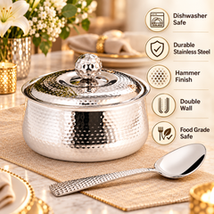 FnS Genoa 850 ml Hammered Stainless Steel Casserole with Serving Spoon