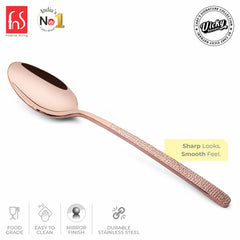 Chef Vicky Ratnani's Signature Collection By FnS Sorrento Rose Gold Stainless Steel Dessert Spoon 6 Pcs Set | Premium Textured Handle Design Cutlery for Home, Dining & Kitchen