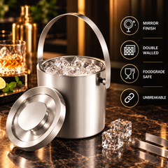 FnS Stainless Steel Ice Bucket with Lid and Handle (1 Liter)