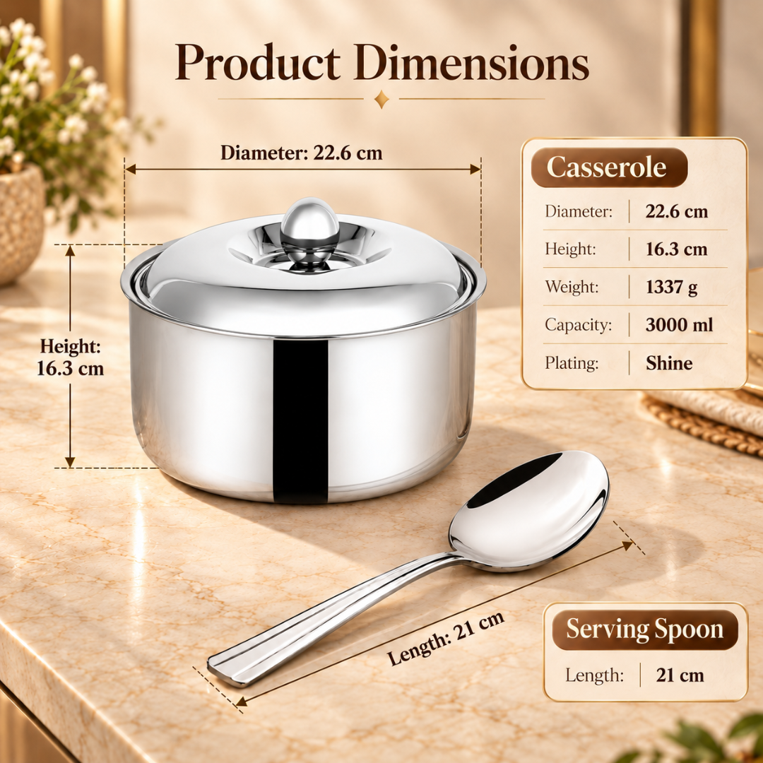 FnS Diva Casserole with Lid & Venice Serving Spoon Combo 3000ml
