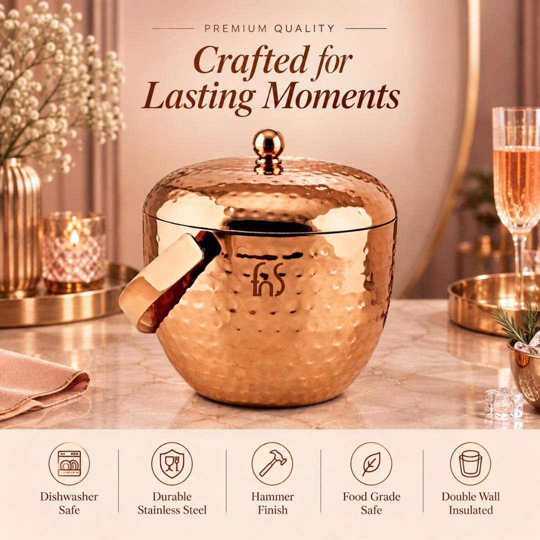 Apple Ice Bucket – Hammered Rose Gold Matt PVD Finish (Stainless Steel)