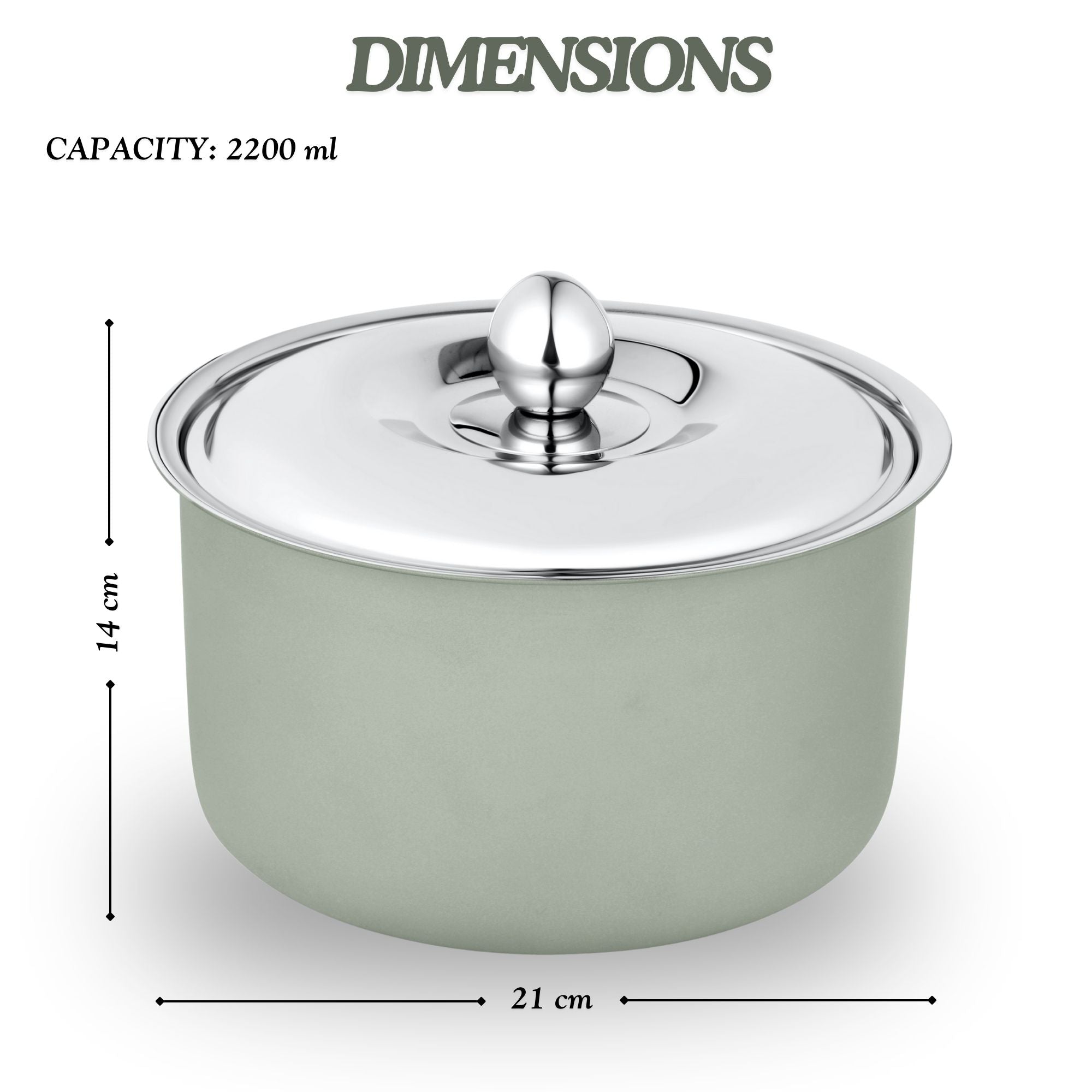 FnS Alwin Olive Green Finish Stainless Steel Casserole with Lid (2200 ml)