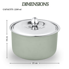 FnS Alwin Olive Green Finish Stainless Steel Casserole with Lid (2200 ml)