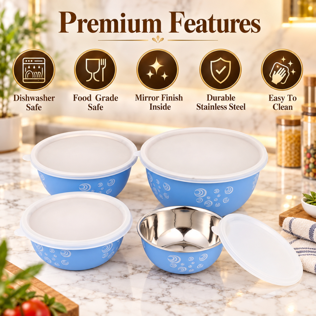 Montavo by FnS 4-Pc Sky Blue Stainless Steel Serving Bowl Set