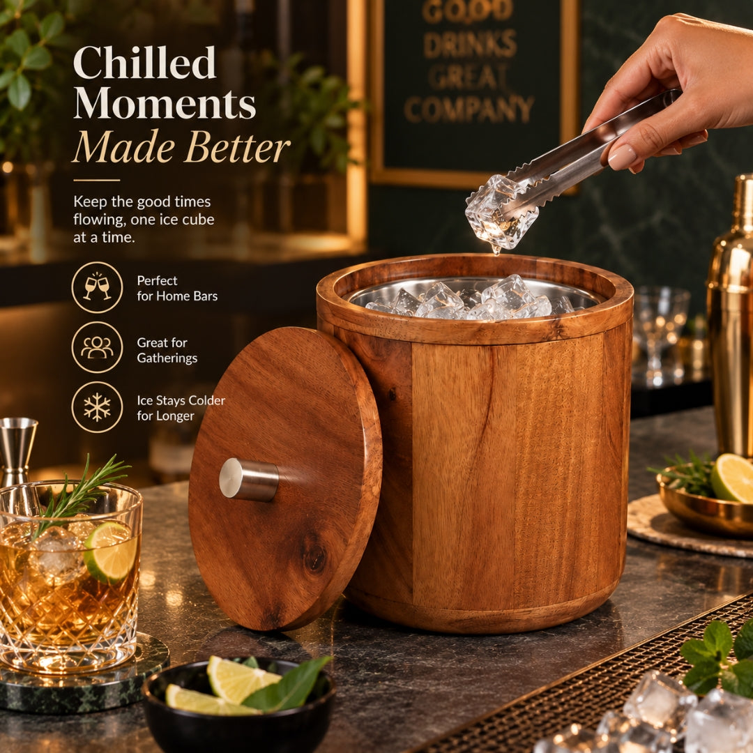 Wooden Ice Bucket – Wood & Stainless Steel Finish