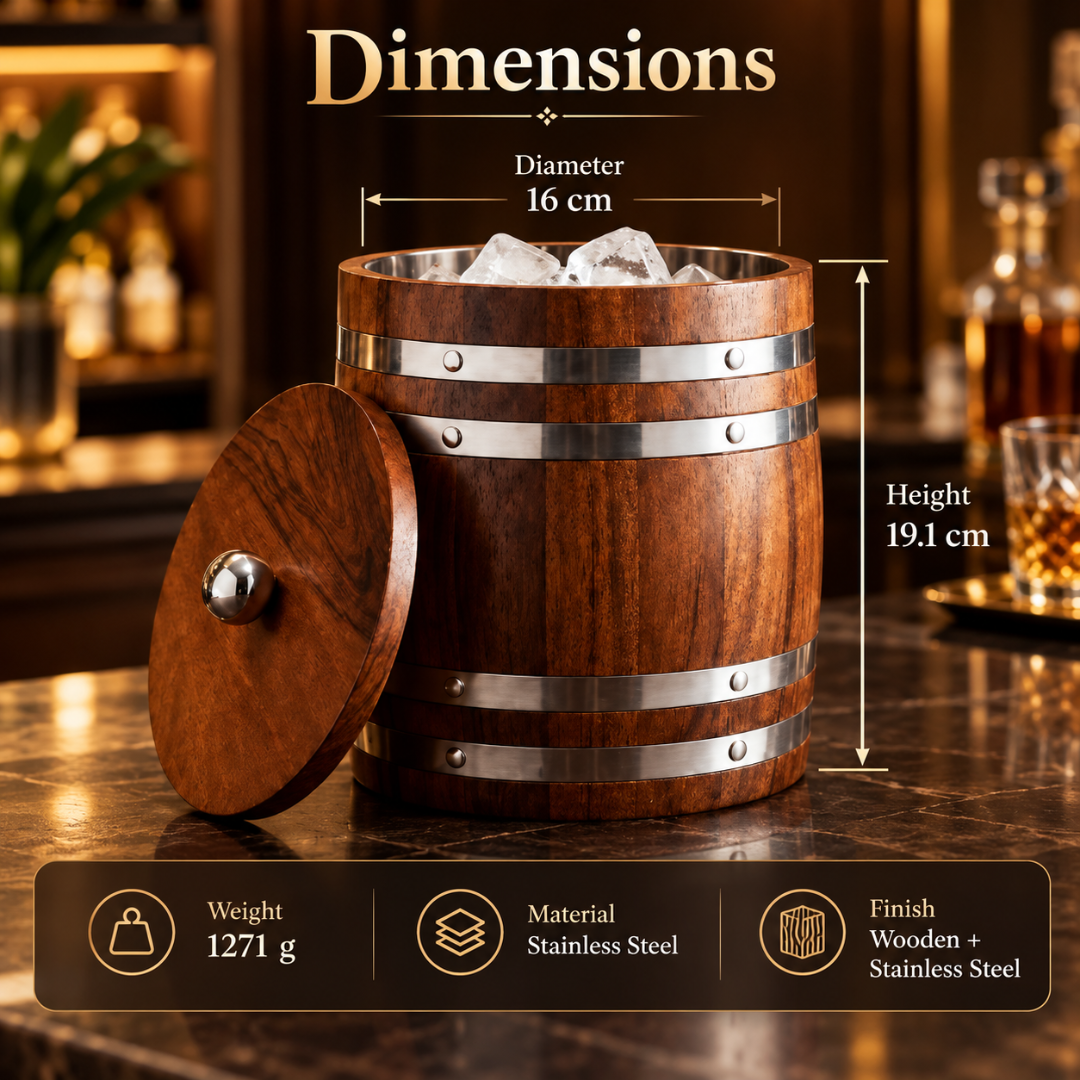 FnS Wooden Finish Stainless Steel Ice Bucket with Lid