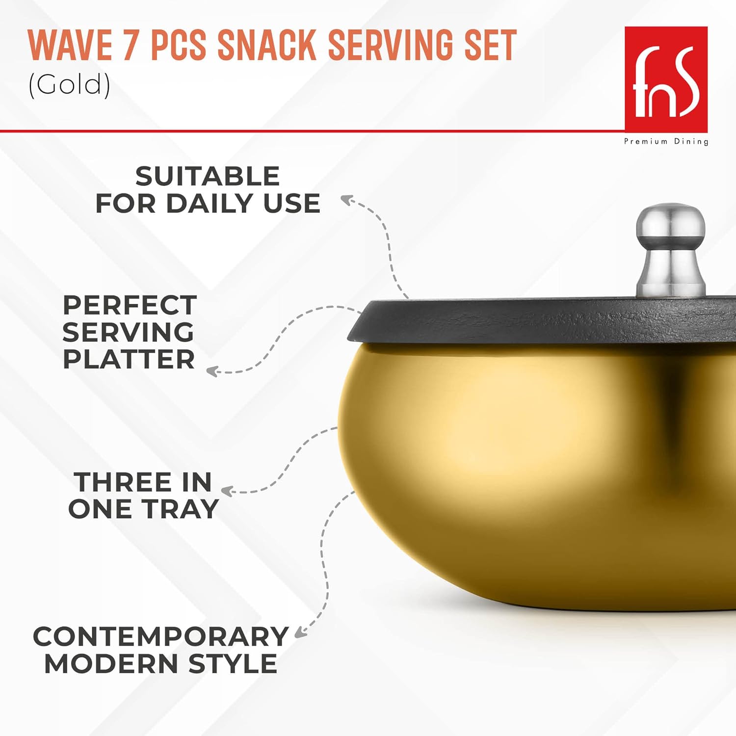 FnS Wave 7 Pc Snacks Serving Bowl Gold