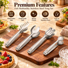 FnS 4-Pc Stainless Steel Multi-Utility Tong Set for Serving & Kitchen
