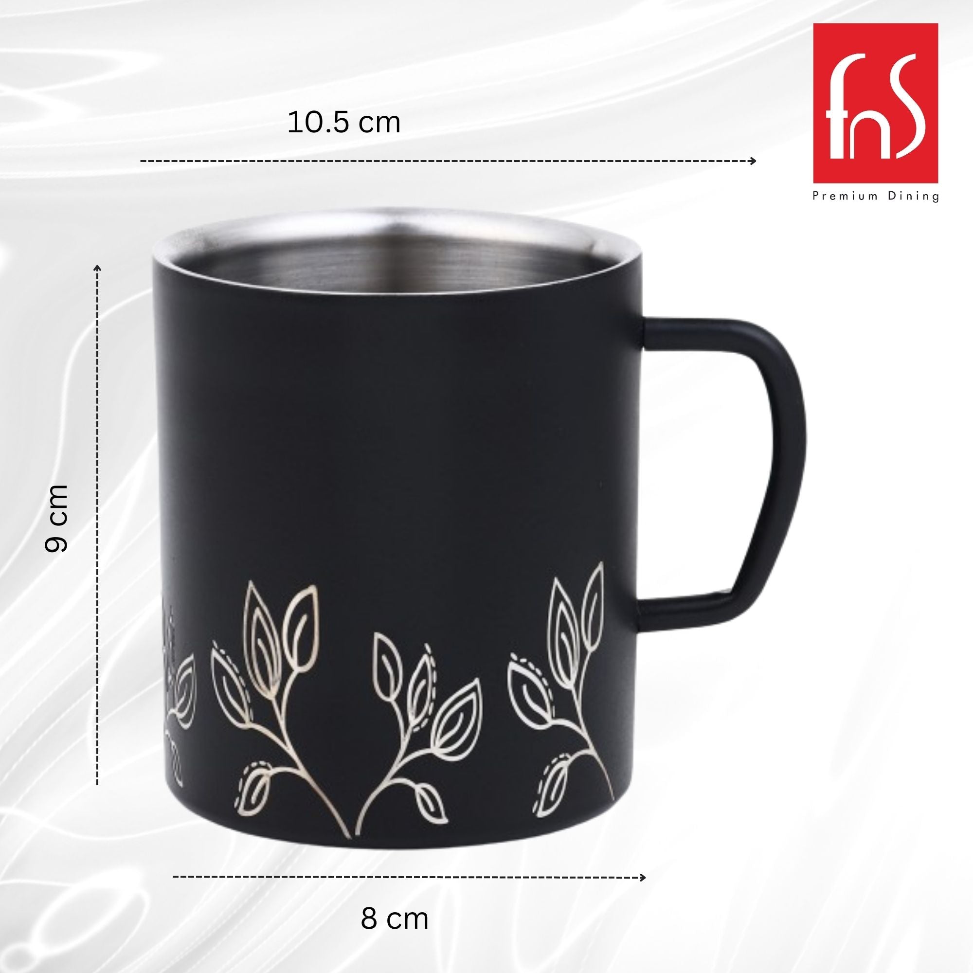 FNS Stainless Steel Coffee Mugs, with Laser Engraving - Black (Set of 2)