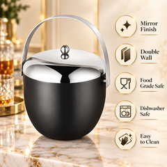 FnS Apple Double Wall Black Stainless Steel Ice Bucket