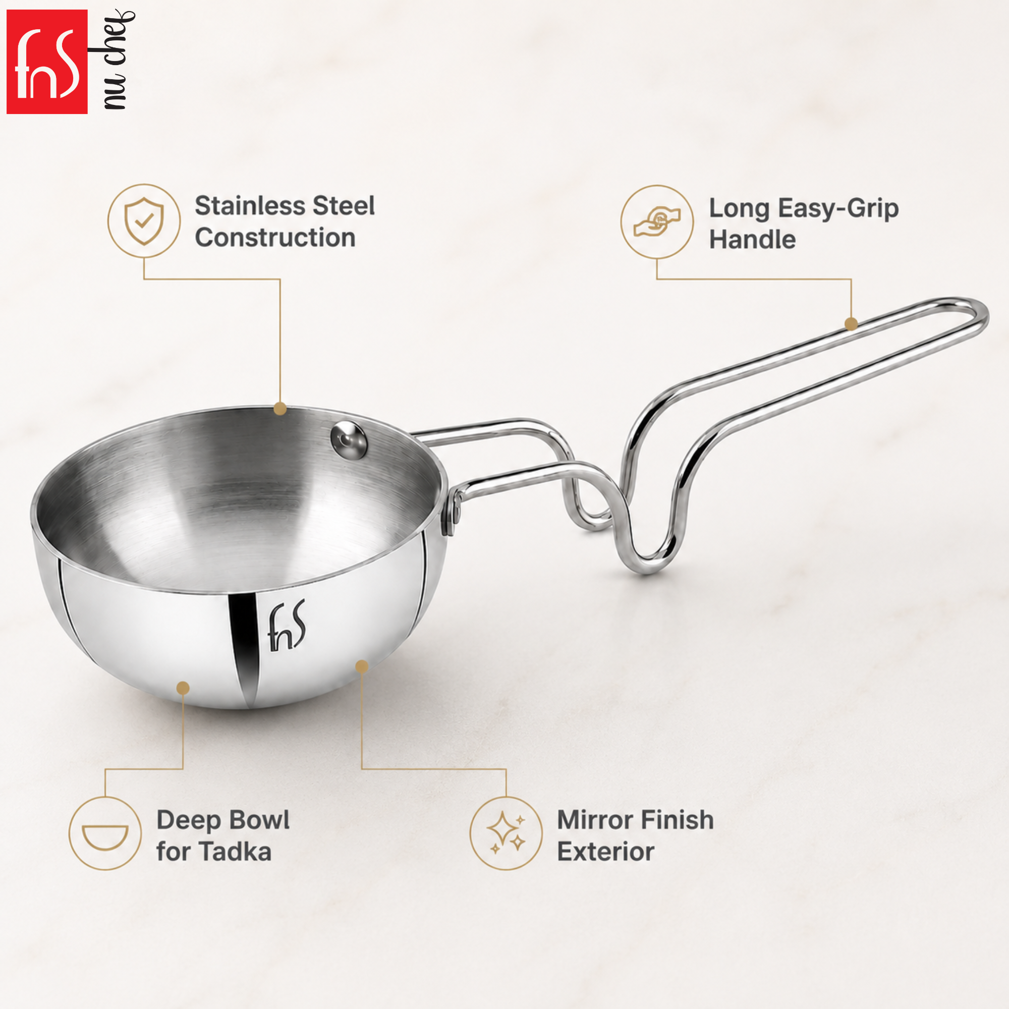 FnS Stainless Steel Mini Tadka Pan 12 cm