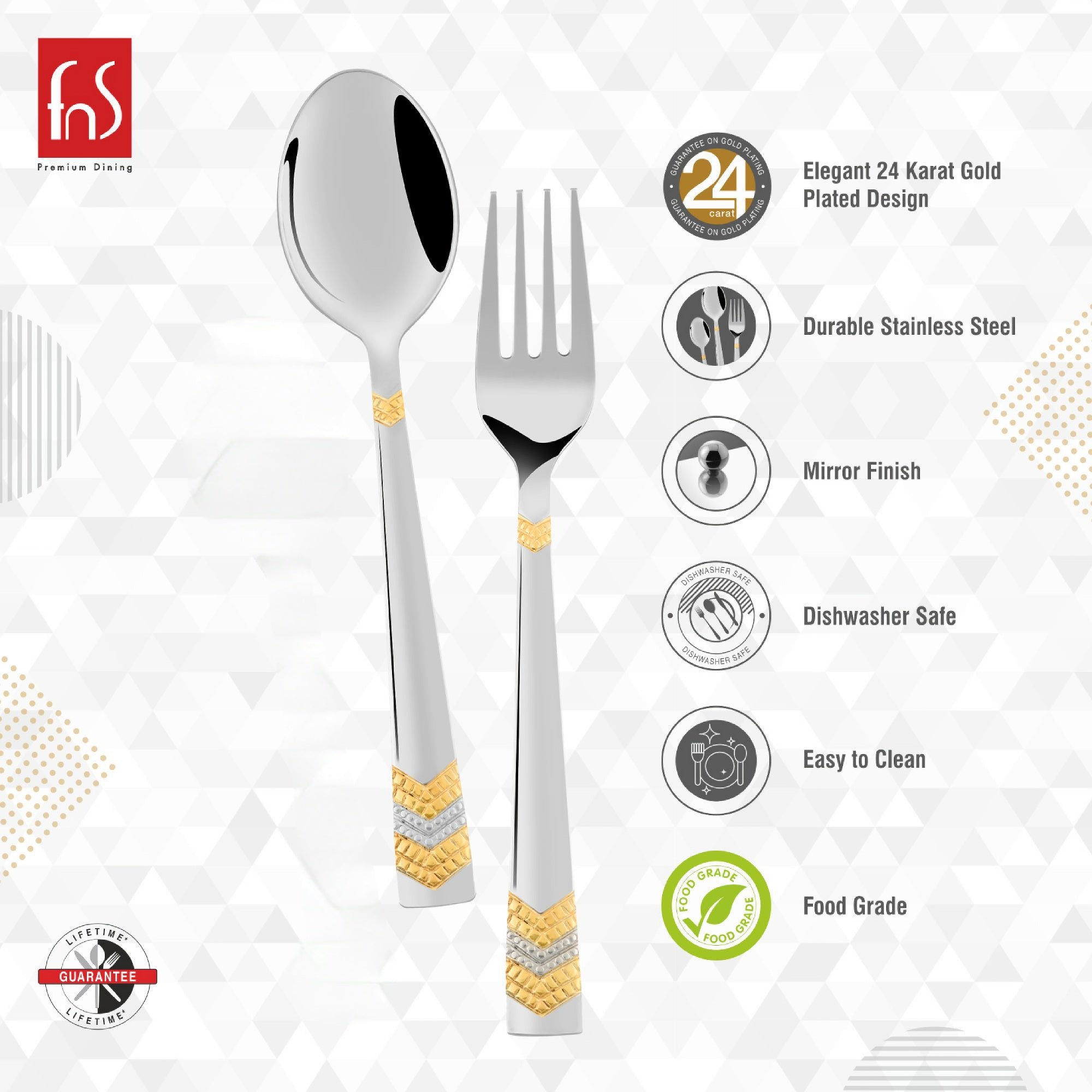 FnS RAGA 24 Karat Gold Plated 12 Pcs Cutlery Set