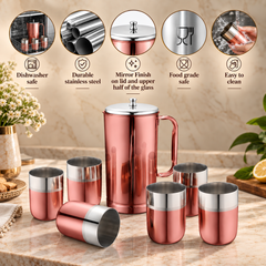 FnS Glory 7-Pc Rose Gold PVD Stainless Steel Pitcher & Glass Set