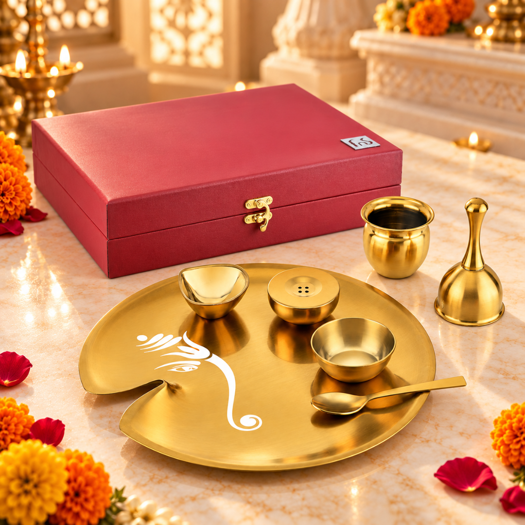 FnS Mangalam 7-Pc Gold Stainless Steel Pooja Thali Set