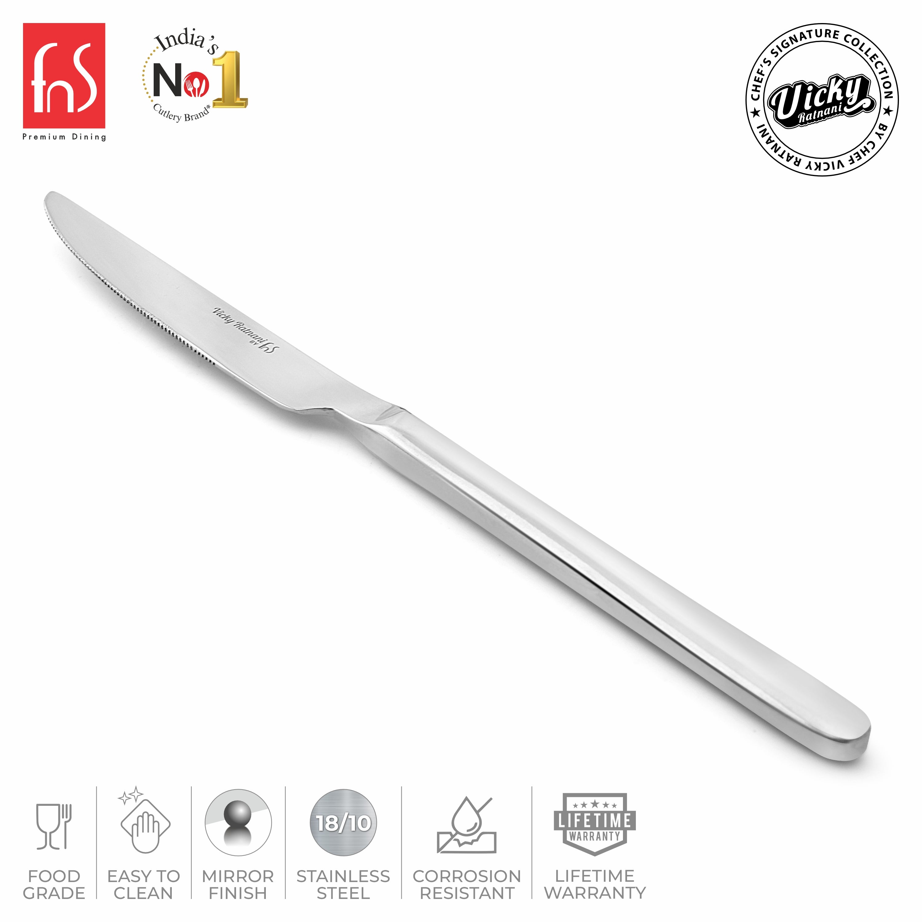 Chef Vicky Ratnani's Signature Collection By FnS Thames Dessert Knife/Dinner knife/Butter knife 2 Pcs Set | Premium modern minimalism Handle Design Cutlery for Home, Dining & Kitchen