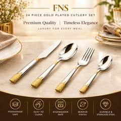 FnS August 24-Pc 24K Gold Plated Steel Cutlery Set With Stand