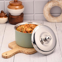 FnS Alwin Olive Green Finish Stainless Steel Casserole with Lid (1600 ml)
