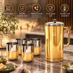 Glory Pitcher Set Gold PVD Stainless Steel Jug & Glass Set
