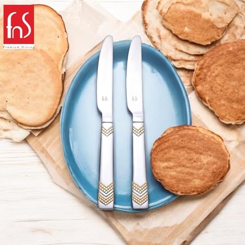 FnS RAGA 24 Karat Gold Plated Stainless Steel Dinner/Butter Knife (Set of 2)