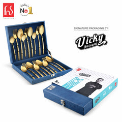 Chef Vicky Ratnani's Signature Collection By FnS Velora Stainless Steel 18 Pcs Cutlery Set with Box Pack | 6 Dinner Spoons, 6 Dinner Forks, 6 Tea Spoons | Premium Textured Handle Design Cutlery for Home, Dining & Kitchen