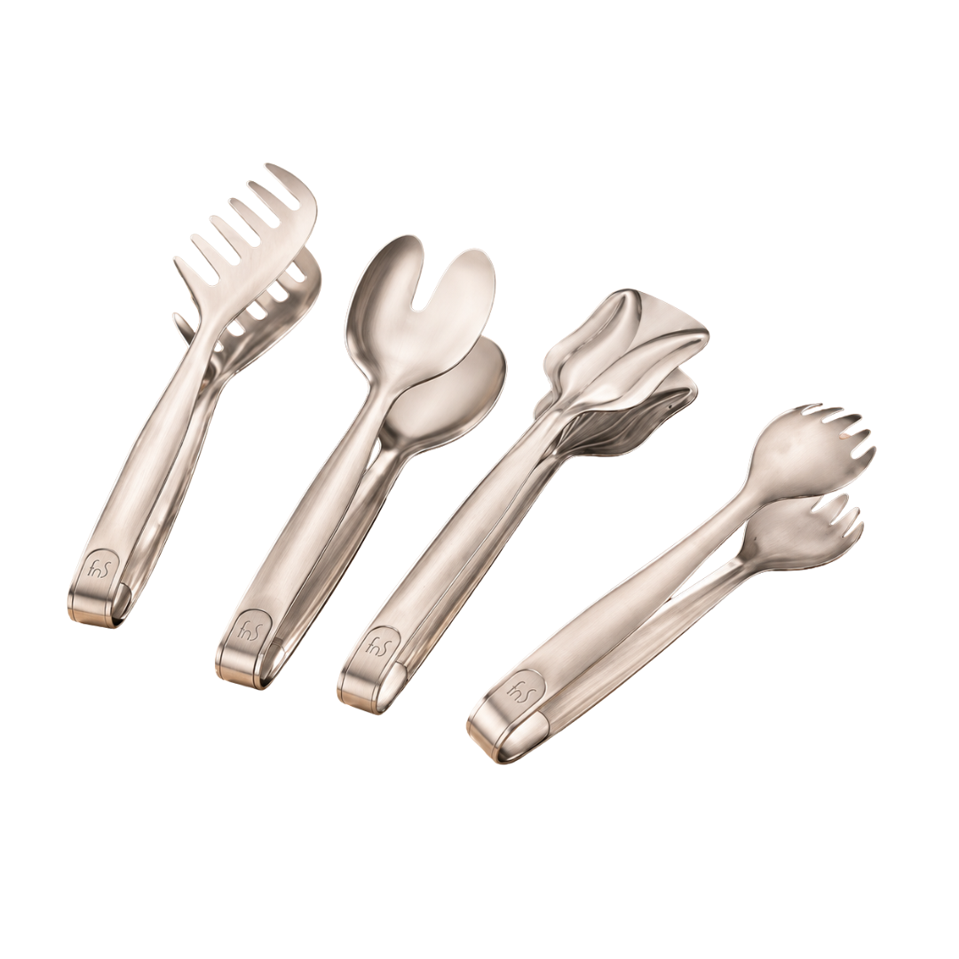 FnS 4-Pc Stainless Steel Multi-Utility Tong Set for Serving & Kitchen
