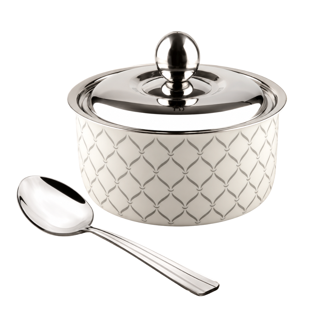 FnS Lecce Double Wall Stainless Steel Casserole 1600ml with Lid and Venice Serving Spoon Combo