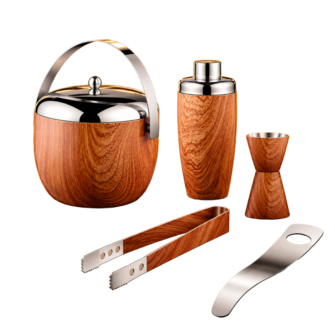 FnS 5-Pc Wooden Finish Stainless Steel Bar Set