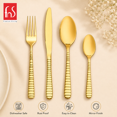 Boston 24 Pcs Cutlery Set with fork, knife and two spoons; dishwasher safe, rust proof, easy to clean and sleek mirror finish.