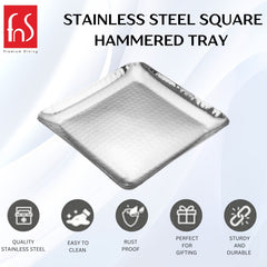 FnS Stainless Steel Square Hammered Finish Deep Platter