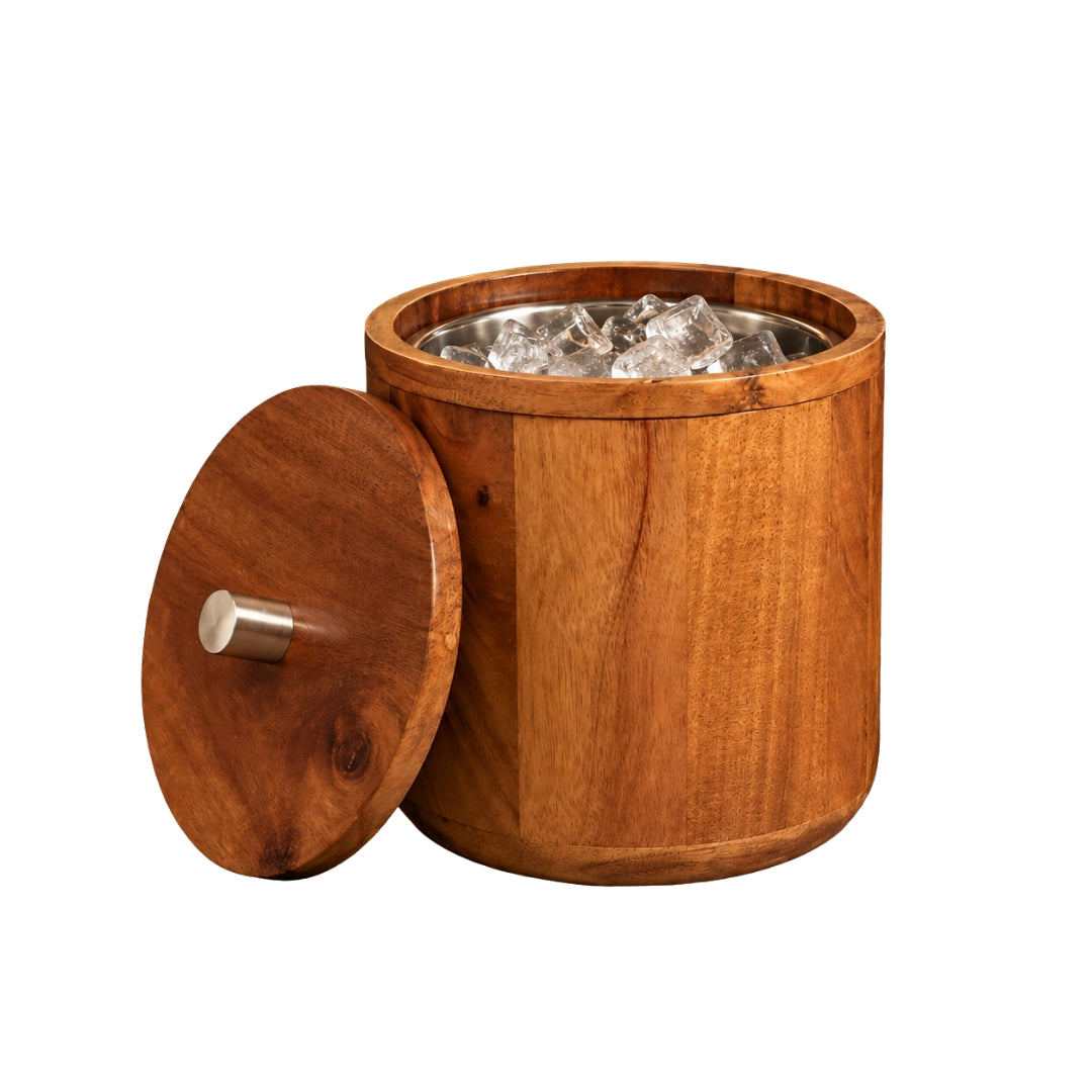 Wooden Ice Bucket – Wood & Stainless Steel Finish