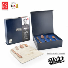 Chef Vicky Ratnani's Signature Collection By FnS Livo Rose Gold Stainless Steel 24 Pcs Cutlery Set with Box Pack | 6 Dinner Spoon, 6 Dinner Fork, 6 Dinner Knife/Butter Knife, 6 Teaspoon